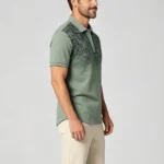 Gradient Floral Print Lapel Polo, Slim Fit Vacation Casual Short Sleeve Top for Men