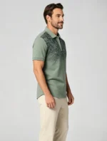 Gradient Floral Print Lapel Polo, Slim Fit Vacation Casual Short Sleeve Top for Men