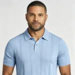 Vertical Cable Textured Lapel Knit Polo, Slim Fit Breathable Casual Short Sleeve Top for Men - Image 12