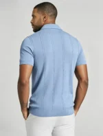 Vertical Cable Textured Lapel Knit Polo, Slim Fit Breathable Casual Short Sleeve Top for Men - Image 10