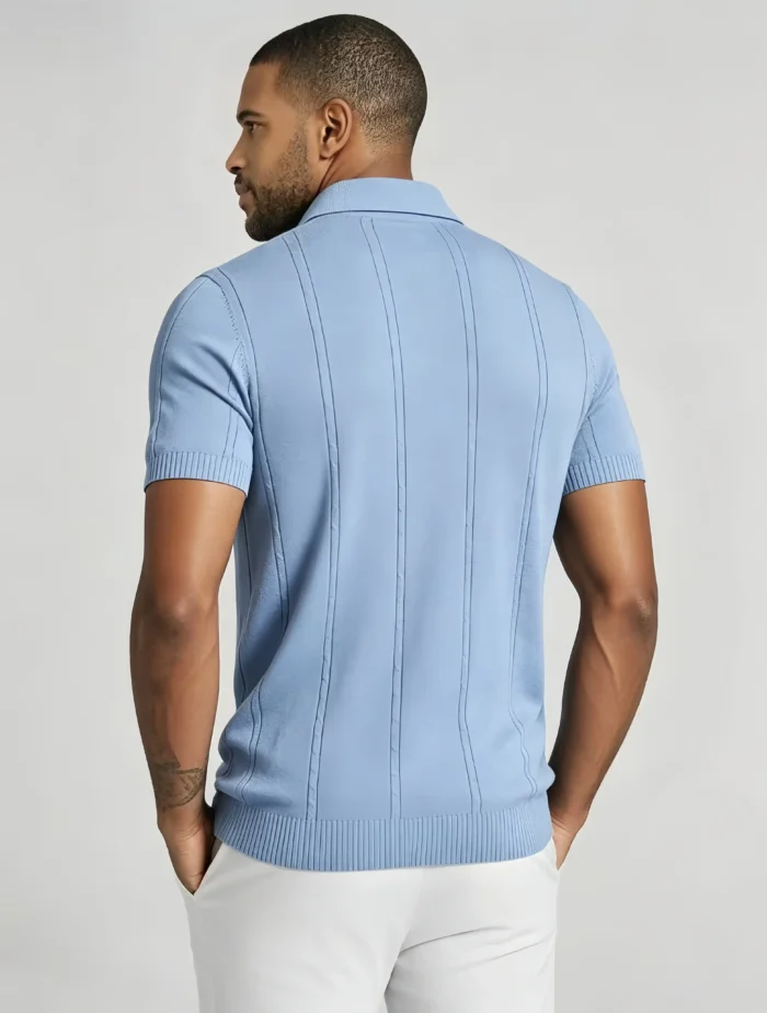 Vertical Cable Textured Lapel Knit Polo, Slim Fit Breathable Casual Short Sleeve Top for Men - Image 10