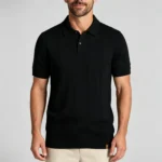 Vertical Cable Textured Lapel Knit Polo, Slim Fit Breathable Casual Short Sleeve Top for Men - Image 9