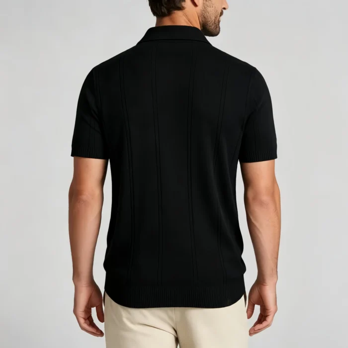 Vertical Cable Textured Lapel Knit Polo, Slim Fit Breathable Casual Short Sleeve Top for Men - Image 6