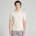 Vertical Cable Textured Lapel Knit Polo, Slim Fit Breathable Casual Short Sleeve Top for Men - Image 5