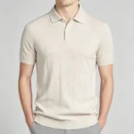 Vertical Cable Textured Lapel Knit Polo, Slim Fit Breathable Casual Short Sleeve Top for Men - Image 4