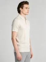 Vertical Cable Textured Lapel Knit Polo, Slim Fit Breathable Casual Short Sleeve Top for Men