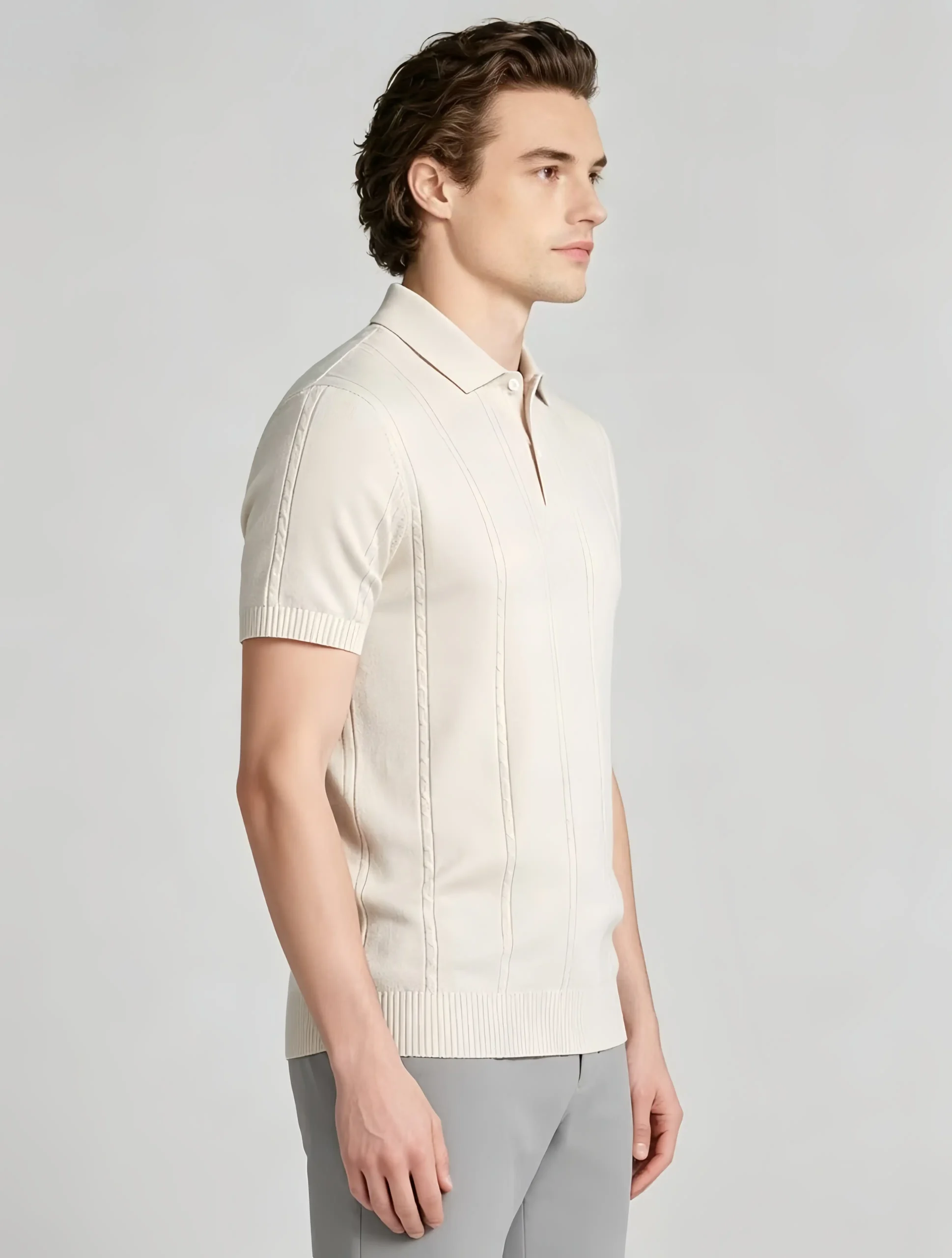 微信图片_20260609115129_224_4 Vertical Cable Textured Lapel Knit Polo, Slim Fit Breathable Casual Short Sleeve Top for Men - Image 1