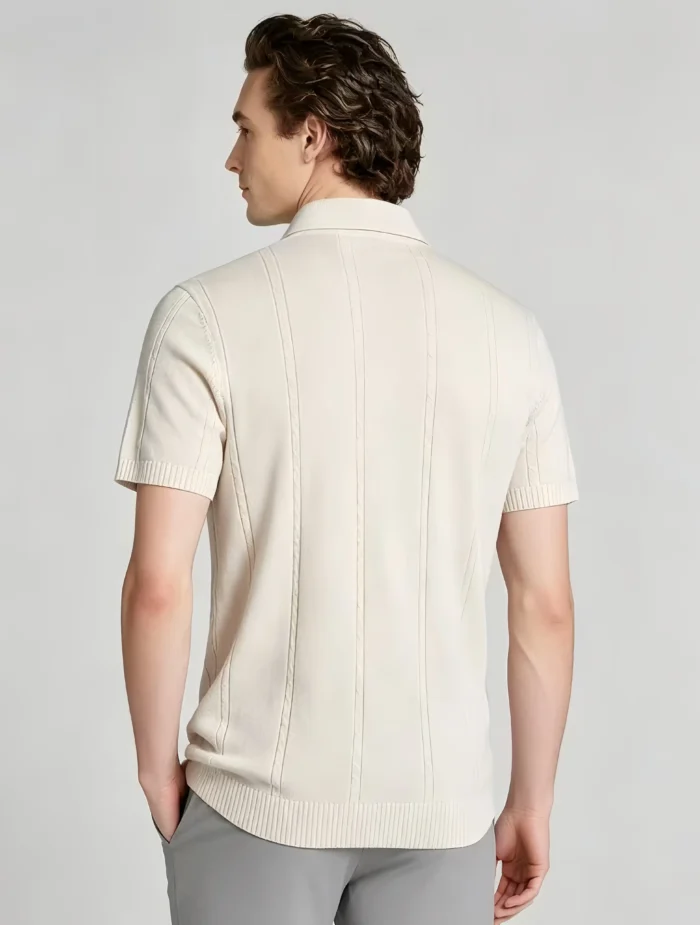 Vertical Cable Textured Lapel Knit Polo, Slim Fit Breathable Casual Short Sleeve Top for Men - Image 2