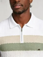 Horizontal Striped Texture Zip Lapel Polo, Slim Fit Breathable Casual Short Sleeve Top for Men - Image 8