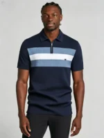 Horizontal Striped Texture Zip Lapel Polo, Slim Fit Breathable Casual Short Sleeve Top for Men - Image 2