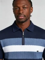Horizontal Striped Texture Zip Lapel Polo, Slim Fit Breathable Casual Short Sleeve Top for Men - Image 4