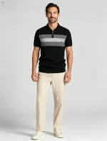 Horizontal Striped Texture Zip Lapel Polo, Slim Fit Breathable Casual Short Sleeve Top for Men - Image 10