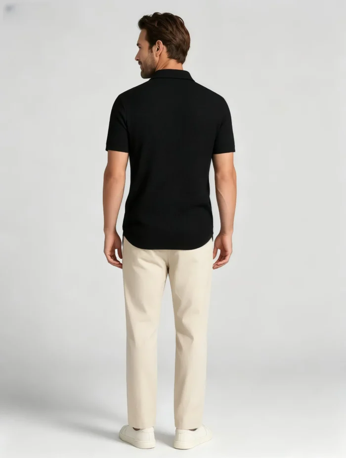 Horizontal Striped Texture Zip Lapel Polo, Slim Fit Breathable Casual Short Sleeve Top for Men - Image 13