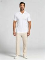 Soft Stretch Solid Buttonless Polo, V Notch Collar Short Sleeve All-Match Shirt for Business Casual Wear - Image 6