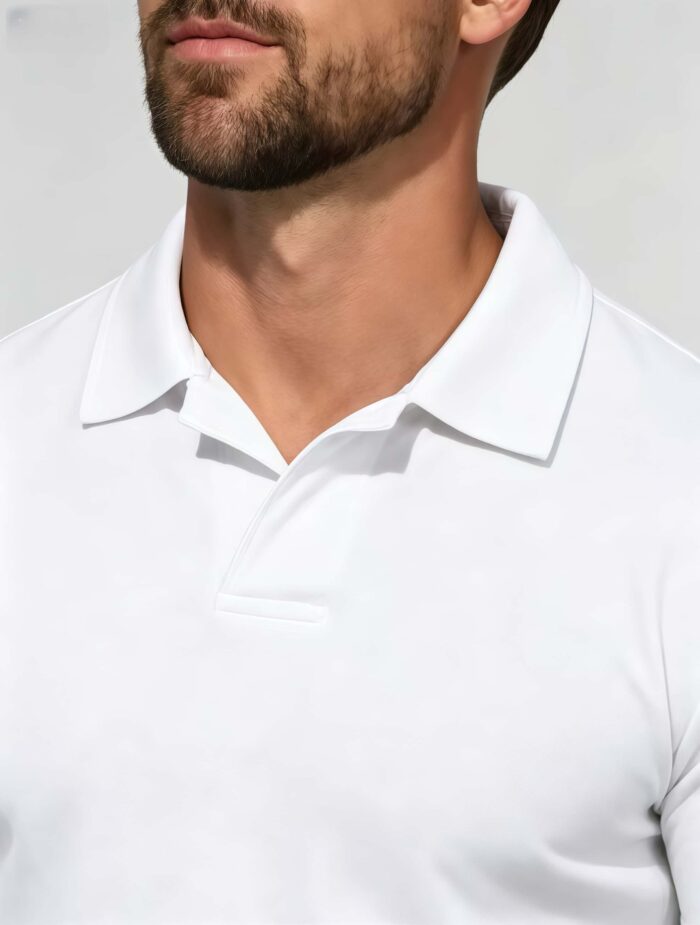 Soft Stretch Solid Buttonless Polo, V Notch Collar Short Sleeve All-Match Shirt for Business Casual Wear - Image 7