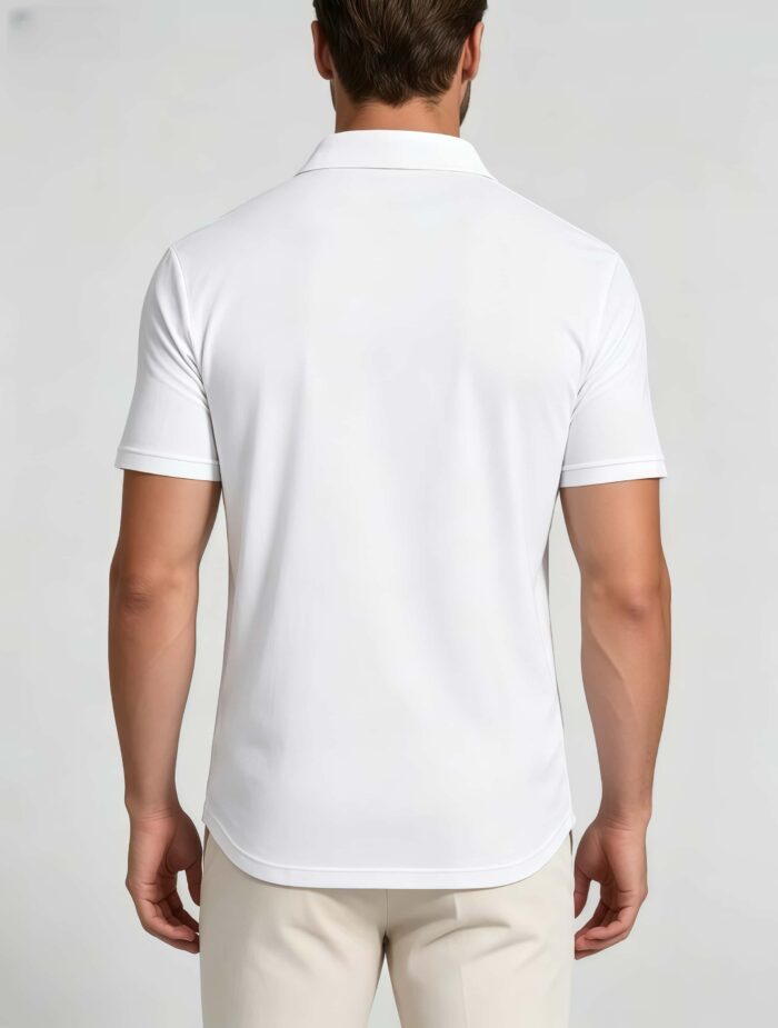 Soft Stretch Solid Buttonless Polo, V Notch Collar Short Sleeve All-Match Shirt for Business Casual Wear - Image 8