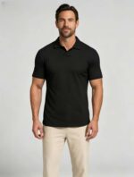 Soft Stretch Solid Buttonless Polo, V Notch Collar Short Sleeve All-Match Shirt for Business Casual Wear - Image 10