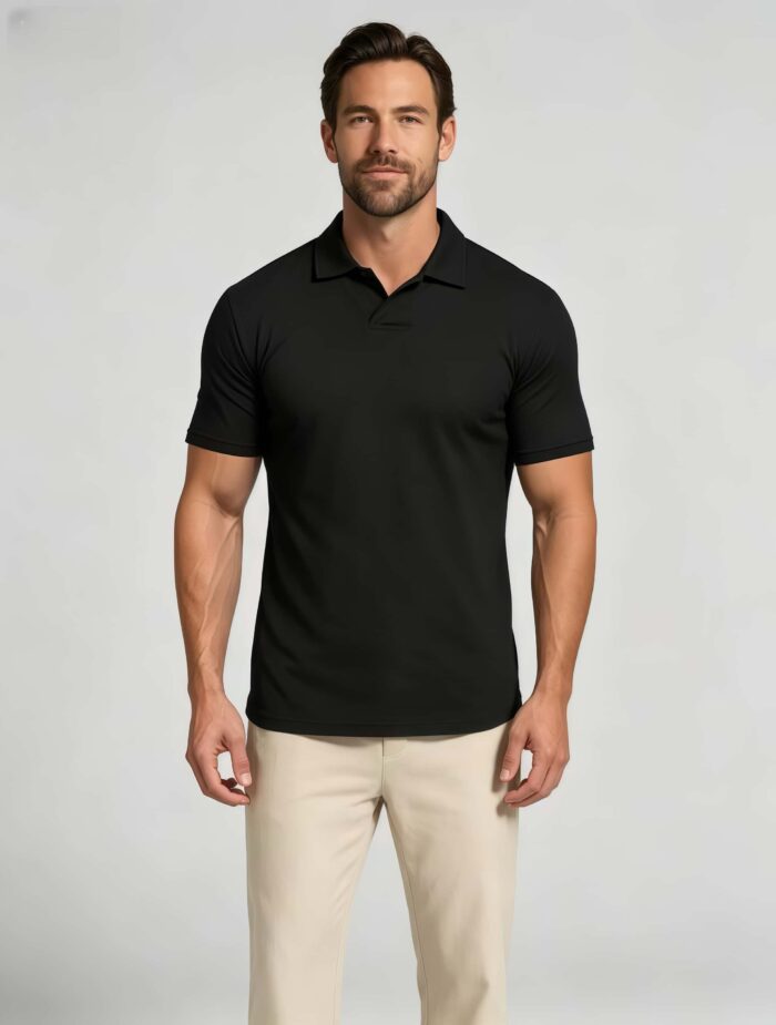 Soft Stretch Solid Buttonless Polo, V Notch Collar Short Sleeve All-Match Shirt for Business Casual Wear - Image 10