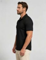 Soft Stretch Solid Buttonless Polo, V Notch Collar Short Sleeve All-Match Shirt for Business Casual Wear - Image 11