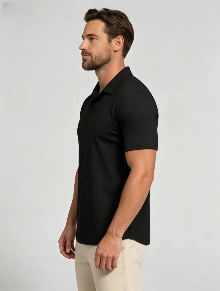Soft Stretch Solid Buttonless Polo, V Notch Collar Short Sleeve All-Match Shirt for Business Casual Wear - Image 11