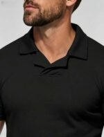 Soft Stretch Solid Buttonless Polo, V Notch Collar Short Sleeve All-Match Shirt for Business Casual Wear - Image 12