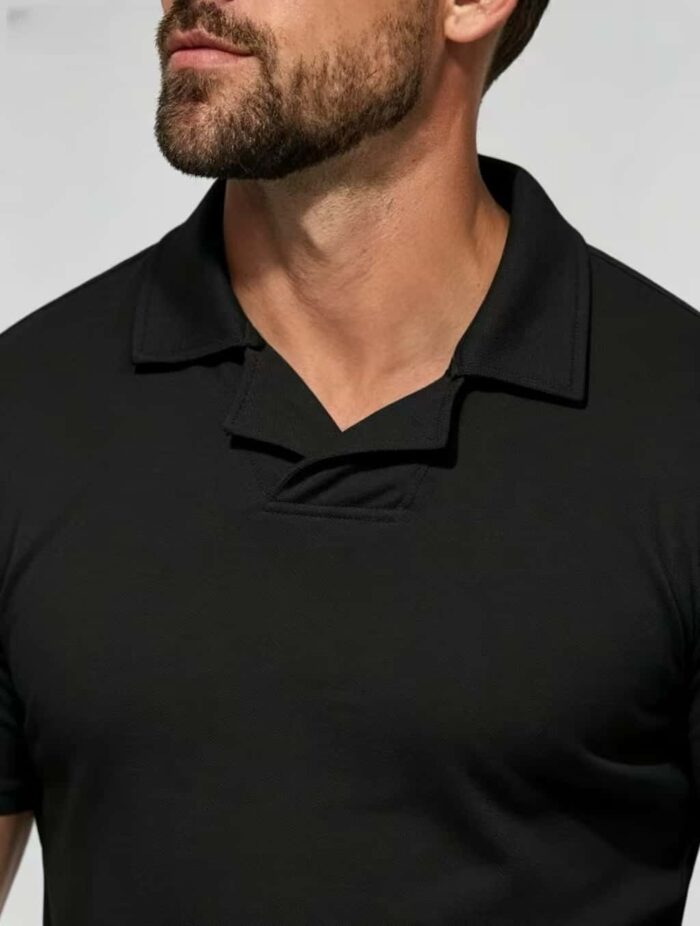 Soft Stretch Solid Buttonless Polo, V Notch Collar Short Sleeve All-Match Shirt for Business Casual Wear - Image 12