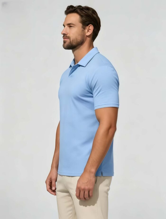 Soft Stretch Solid Buttonless Polo, V Notch Collar Short Sleeve All-Match Shirt for Business Casual Wear - Image 15