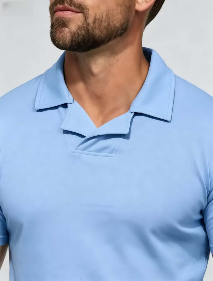 Soft Stretch Solid Buttonless Polo, V Notch Collar Short Sleeve All-Match Shirt for Business Casual Wear - Image 16