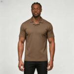 Soft Stretch Solid Buttonless Polo, V Notch Collar Short Sleeve All-Match Shirt for Business Casual Wear - Image 18