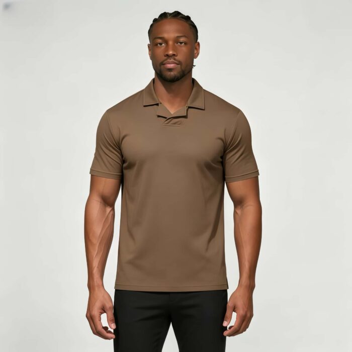 Soft Stretch Solid Buttonless Polo, V Notch Collar Short Sleeve All-Match Shirt for Business Casual Wear - Image 18