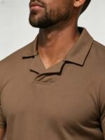 Soft Stretch Solid Buttonless Polo, V Notch Collar Short Sleeve All-Match Shirt for Business Casual Wear - Image 20