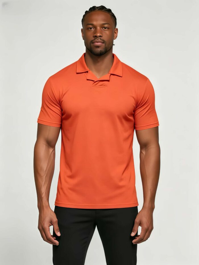 Soft Stretch Solid Buttonless Polo, V Notch Collar Short Sleeve All-Match Shirt for Business Casual Wear - Image 4