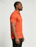 Soft Stretch Solid Buttonless Polo, V Notch Collar Short Sleeve All-Match Shirt for Business Casual Wear