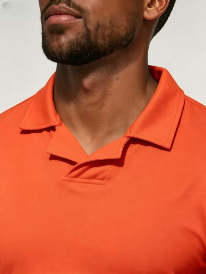 Soft Stretch Solid Buttonless Polo, V Notch Collar Short Sleeve All-Match Shirt for Business Casual Wear - Image 3