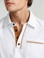 Luxury Contrast Stitch Trim Collared Pocket Polo, Solid Slim Fit Short Sleeve Minimalist Pullover for Men - Image 8
