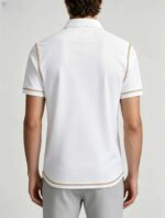 Luxury Contrast Stitch Trim Collared Pocket Polo, Solid Slim Fit Short Sleeve Minimalist Pullover for Men - Image 9