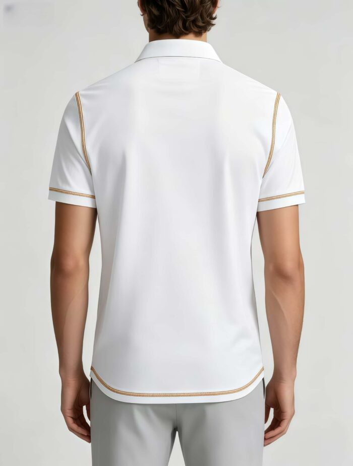 Luxury Contrast Stitch Trim Collared Pocket Polo, Solid Slim Fit Short Sleeve Minimalist Pullover for Men - Image 9