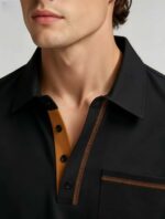 Luxury Contrast Stitch Trim Collared Pocket Polo, Solid Slim Fit Short Sleeve Minimalist Pullover for Men - Image 12
