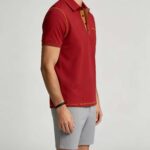 Luxury Contrast Stitch Trim Collared Pocket Polo, Solid Slim Fit Short Sleeve Minimalist Pullover for Men
