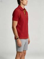 Luxury Contrast Stitch Trim Collared Pocket Polo, Solid Slim Fit Short Sleeve Minimalist Pullover for Men