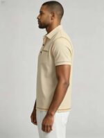 Luxury Contrast Stitch Trim Collared Pocket Polo, Solid Slim Fit Short Sleeve Minimalist Pullover for Men - Image 15