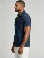 Luxury Contrast Stitch Trim Collared Pocket Polo, Solid Slim Fit Short Sleeve Minimalist Pullover for Men - Image 18