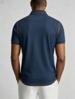 Luxury Contrast Stitch Trim Collared Pocket Polo, Solid Slim Fit Short Sleeve Minimalist Pullover for Men - Image 20