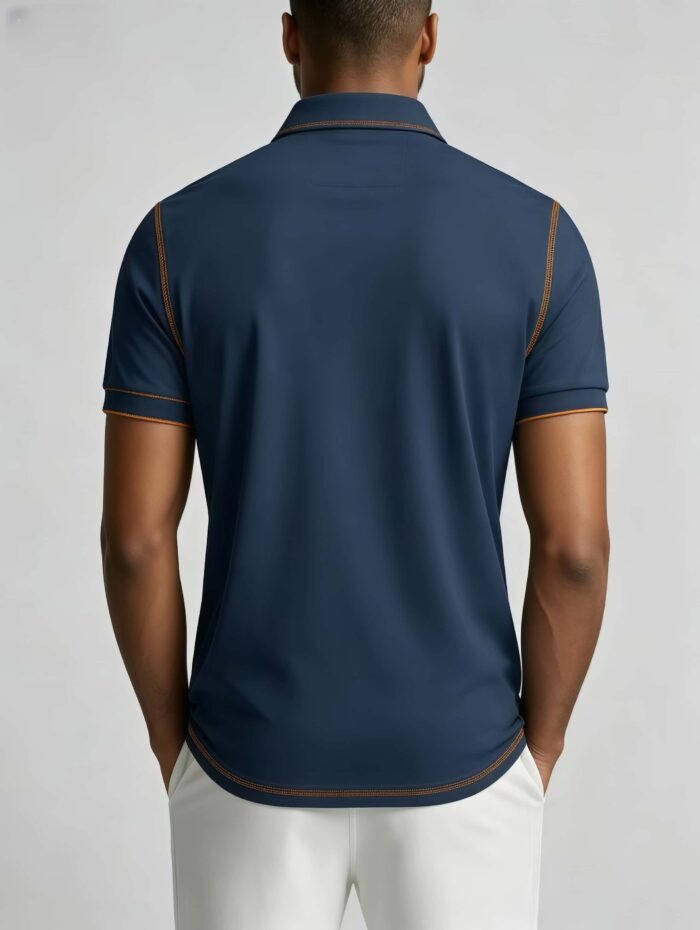 Luxury Contrast Stitch Trim Collared Pocket Polo, Solid Slim Fit Short Sleeve Minimalist Pullover for Men - Image 20