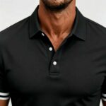 Vintage Dual Striped Cuff Collared Solid Polo, Slim Fit Short Sleeve Minimalist Pullover for Men - Image 12