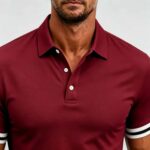 Vintage Dual Striped Cuff Collared Solid Polo, Slim Fit Short Sleeve Minimalist Pullover for Men - Image 5