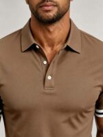 Vintage Dual Striped Cuff Collared Solid Polo, Slim Fit Short Sleeve Minimalist Pullover for Men - Image 16