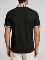 Smooth Ice Silk Plaid Contrast Panel Polo, Two-Button Collar Short Sleeve All-Match Solid Shirt for Business Casual Wear - Image 4