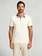Smooth Ice Silk Plaid Contrast Panel Polo, Two-Button Collar Short Sleeve All-Match Solid Shirt for Business Casual Wear - Image 6