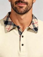 Smooth Ice Silk Plaid Contrast Panel Polo, Two-Button Collar Short Sleeve All-Match Solid Shirt for Business Casual Wear - Image 8